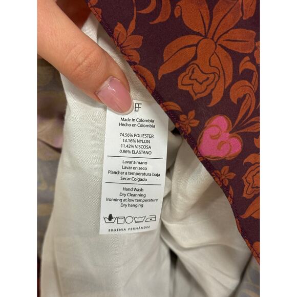 Eugenia Fernandez Floral Puff Sleeve Tie Back Babydoll Mini Dress Brown Size S - Picture 4 of 4